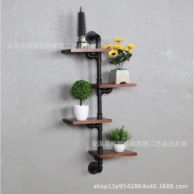 美式铁艺水管墙上置物架 咖啡厅创意绿植展示架 复古餐厅装饰搁板