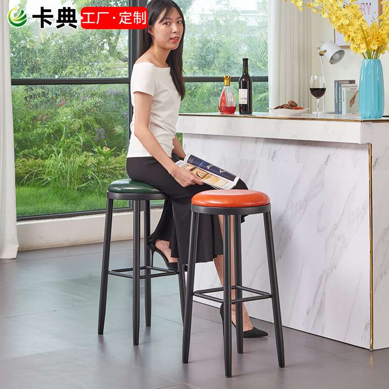 现代铁艺吧台椅简约靠背椅酒吧椅子奶茶店前台吧台凳北欧高脚凳子