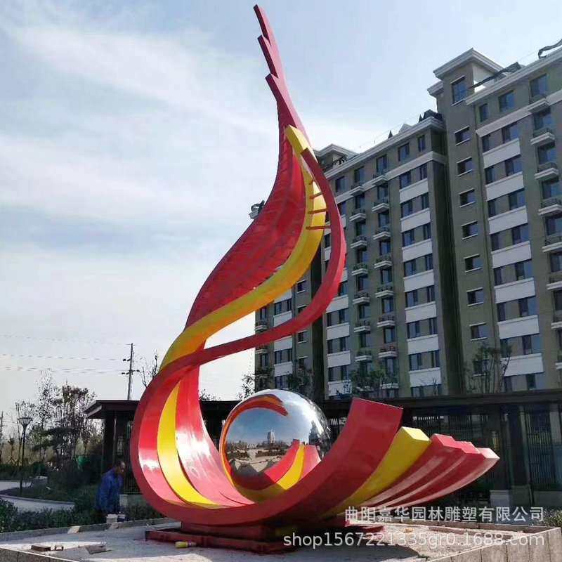 不锈钢喷漆抽象雕塑 雕塑广场标志性大型雕塑抽象设计制作安装