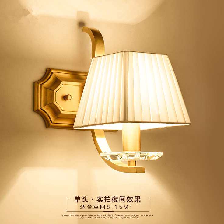 美式乡村全铜水晶卧室床头灯镜前灯欧式设计师简约客厅灯壁灯