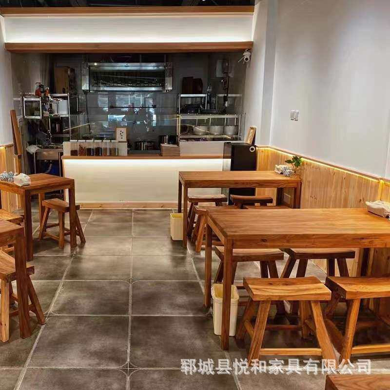 复古做旧休闲桌实木大排档面馆餐桌椅组合民宿大排档原木复古餐桌