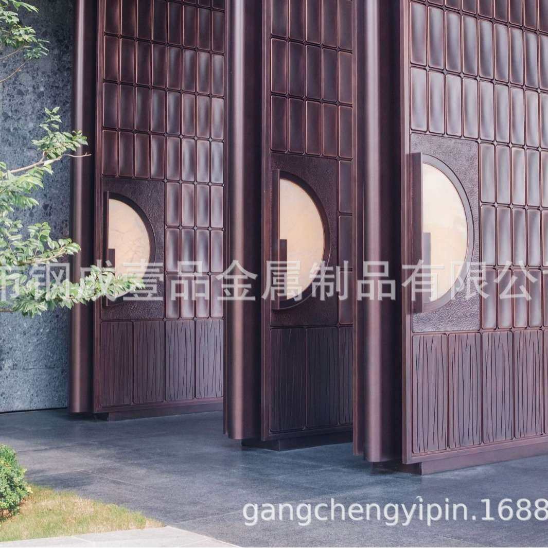 不锈钢屏风酒店客厅花格隔断现代简约新中式铜板复古装饰家用别墅