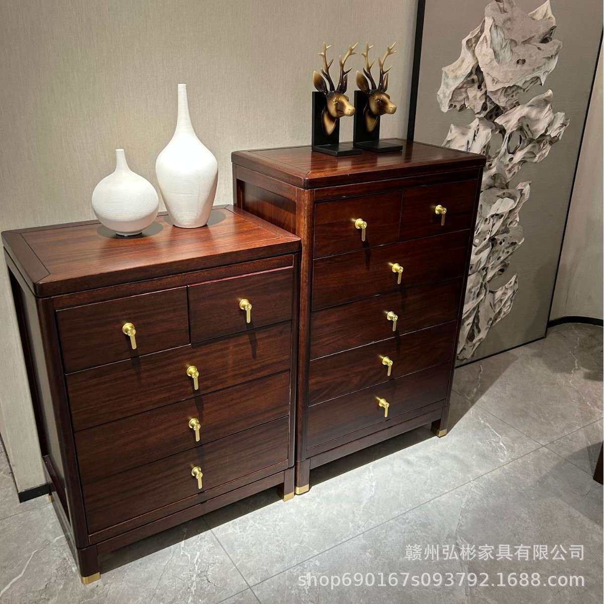 新中式乌金木斗柜家用大容量五六实木斗柜玄关柜卧室储物收纳柜