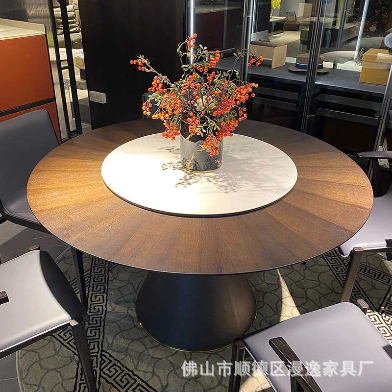 黑胡桃木实木圆桌现代简约家用小户型意式轻奢餐桌