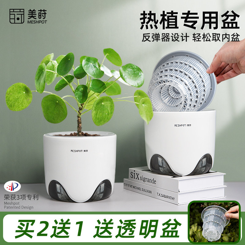 【带反弹器】美莳双层热植专用花盆透气花烛海芋秋海棠青山控根盆图片