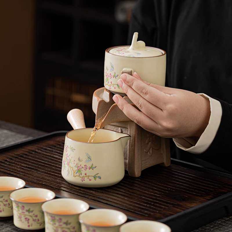 黄汝窑自动茶具套装家用轻奢高档石磨茶壶懒人防烫功夫泡茶神器