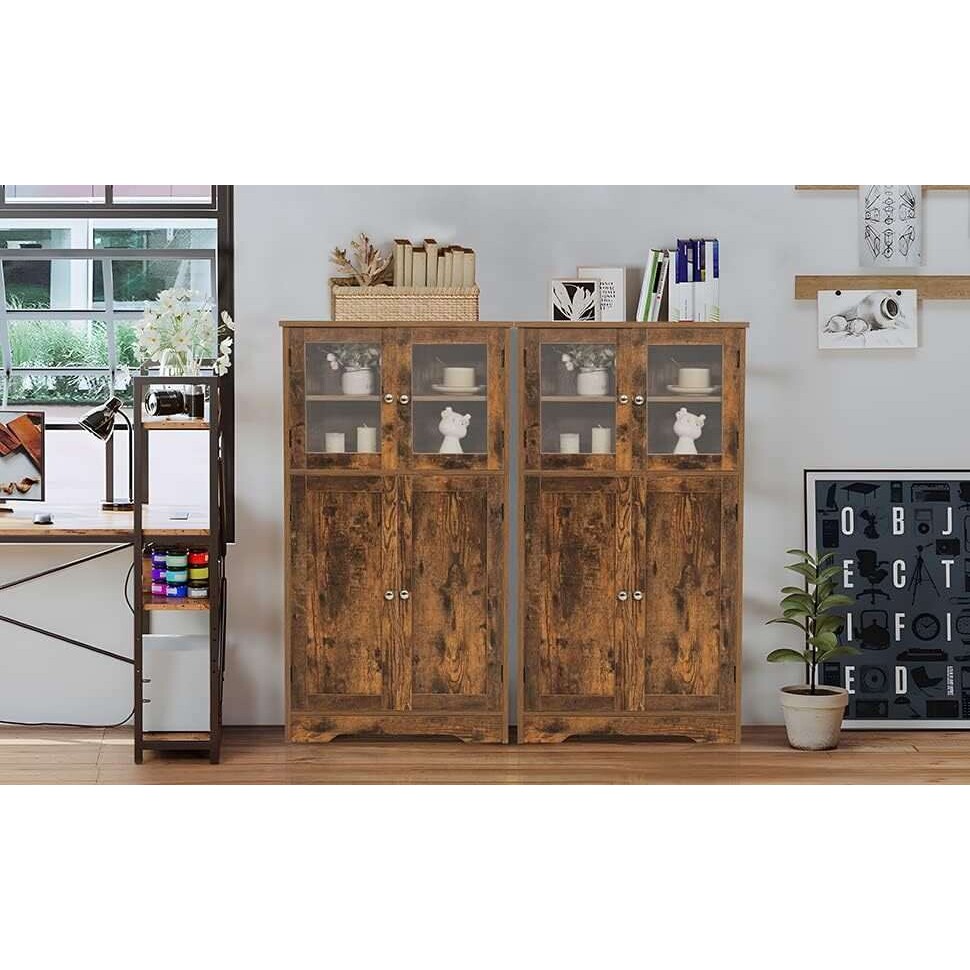 客厅的储物柜来展示装饰可作为橱柜/食品柜带4个门和可调节架子