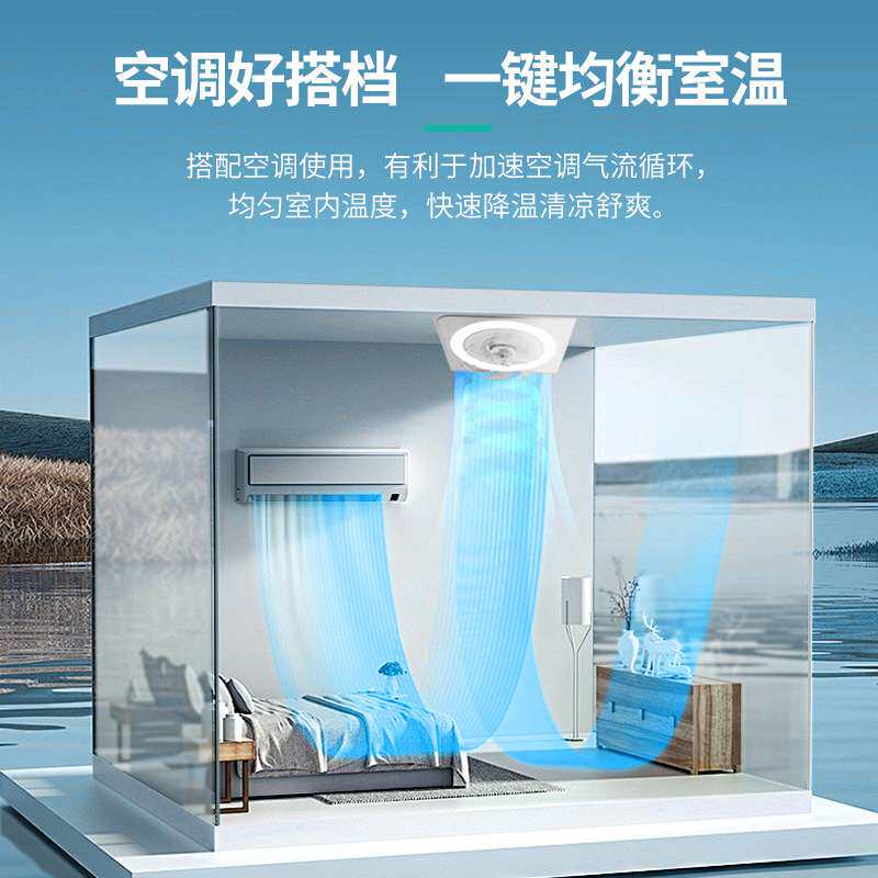 石膏板天花摇头风扇灯吸顶智能风扇吸顶灯商用办公室铝扣板嵌入式