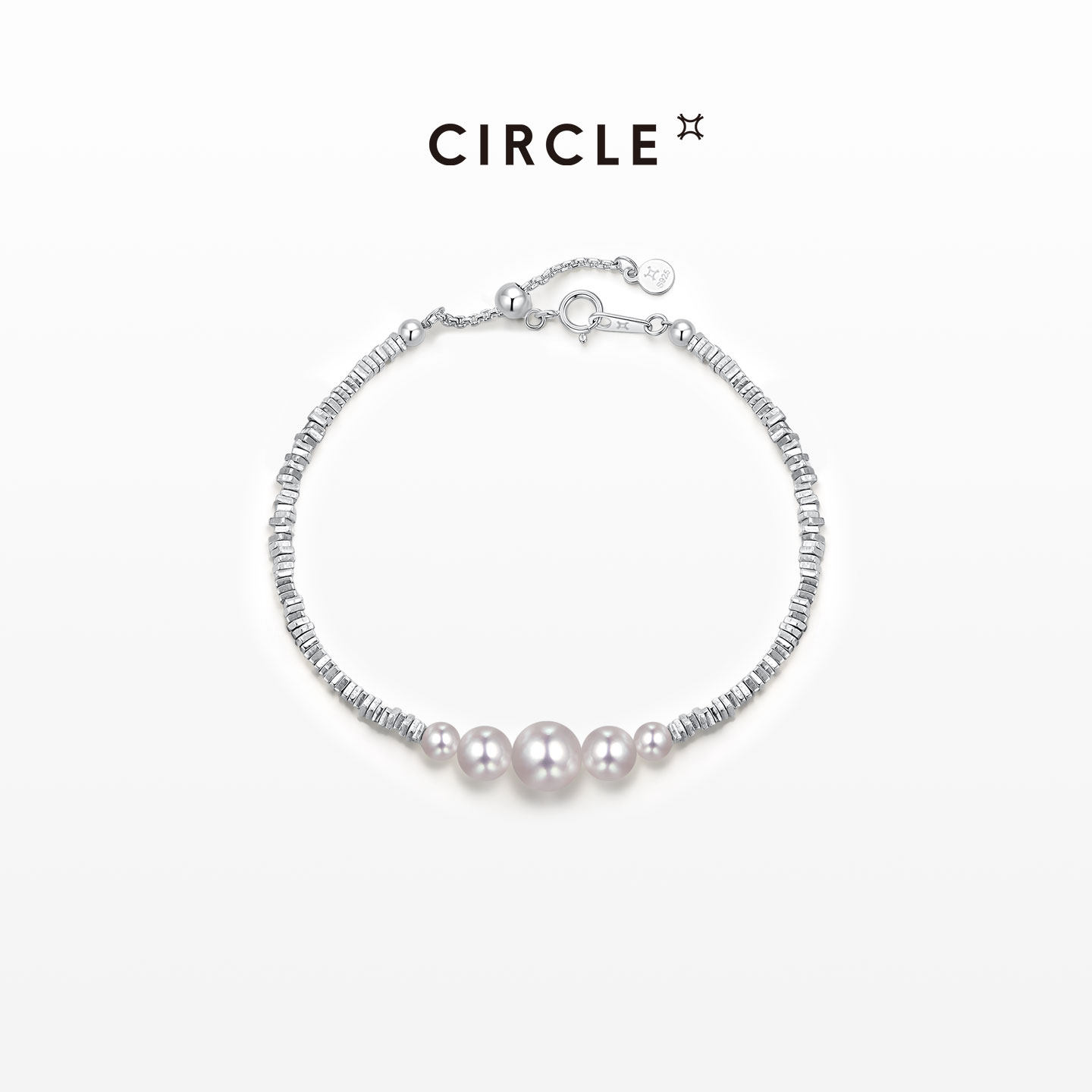 CIRCLE珠宝时间之阶系列925银天然淡水珍珠手链女碎银子时尚手链 - 实物图