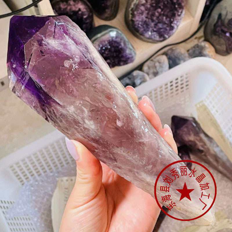 海外热销款乌拉圭天然紫水晶骸骨权杖天然紫水晶原石魔杖疗愈权杖