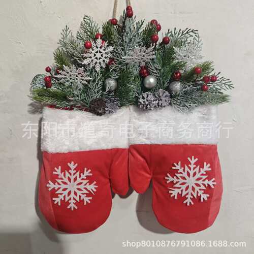 跨境新品Twinkling Christmas Mitten Wreath圣诞节发光手套花环