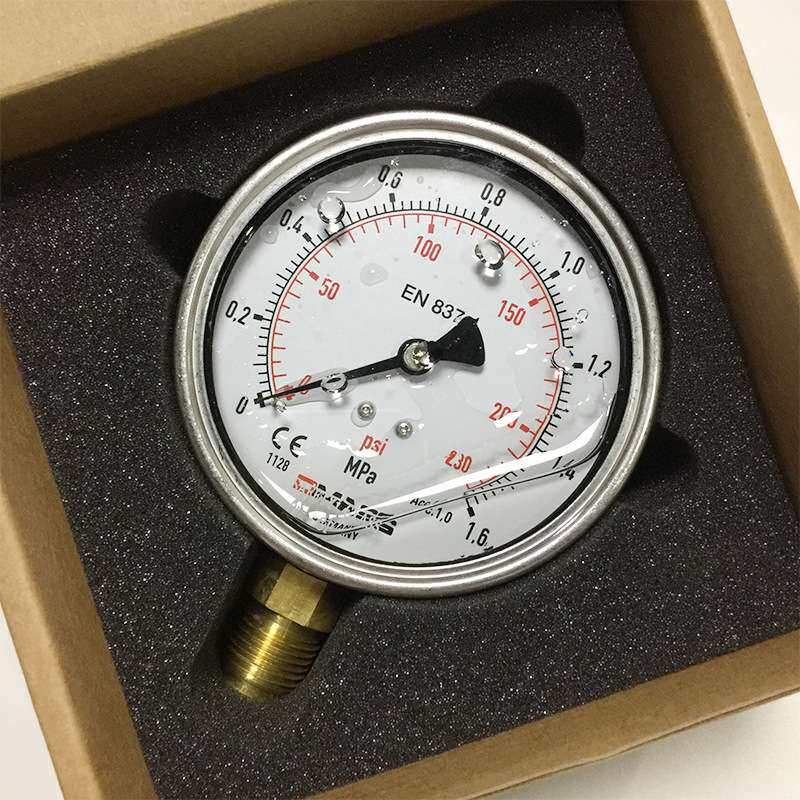 德国DMASS压力表油压表100MM表径 0-1.6MPA/PSI 径向 双刻度 半钢