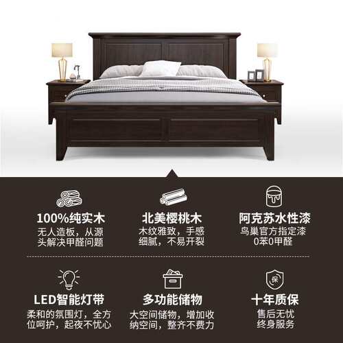 批实木床轻奢美式双人床1.8米现代简约高箱主卧婚床1.5公主家用大