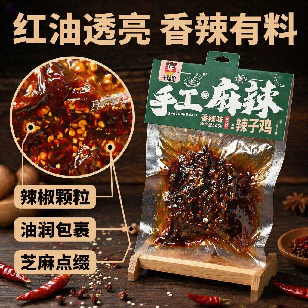 千妹坨手工麻辣辣子鸡50g袋装香辣有料红油透亮湖南特产零食