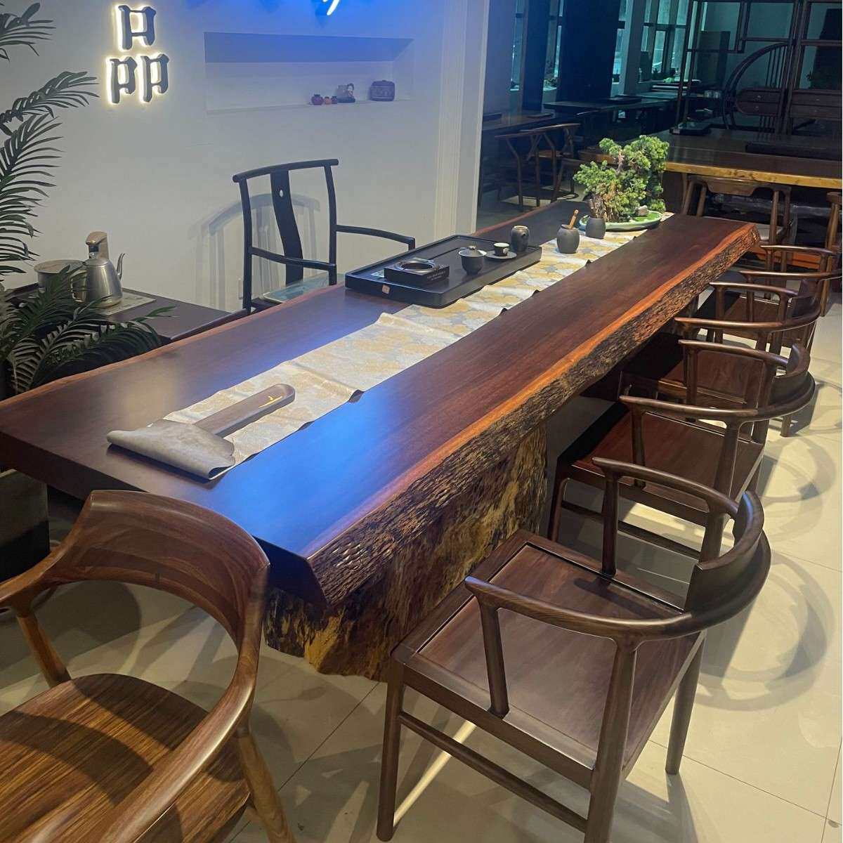 黑檀整板大板茶桌椅组合黑金檀实木茶几黑胡桃木办公室泡茶台现货