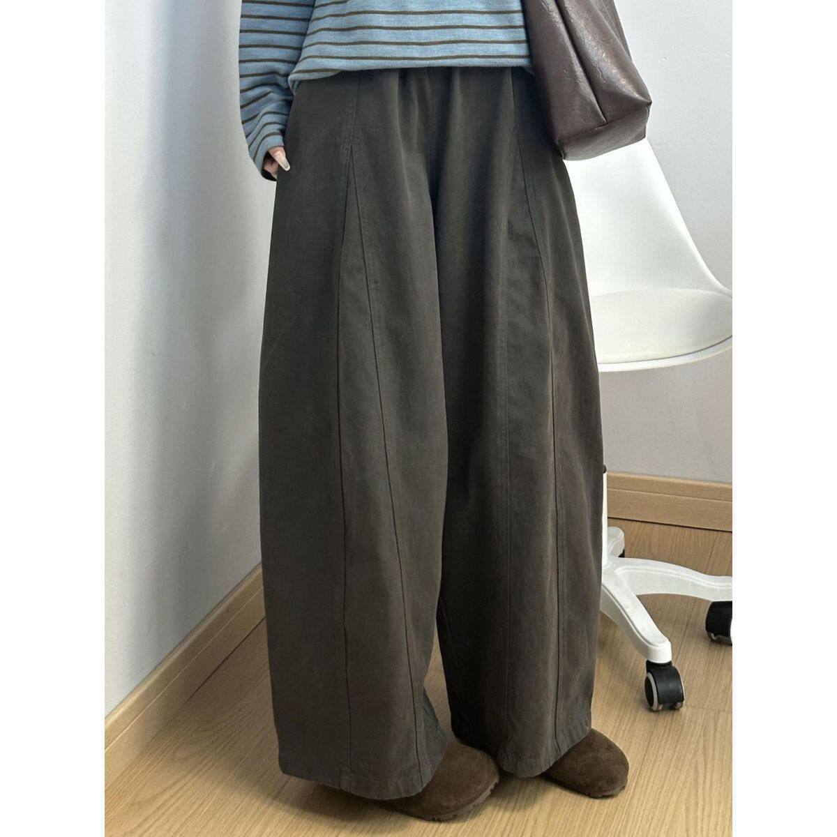日系阔腿休闲裤女夏季新款大码胖mm梨型身材遮胯垂坠感九分气球裤