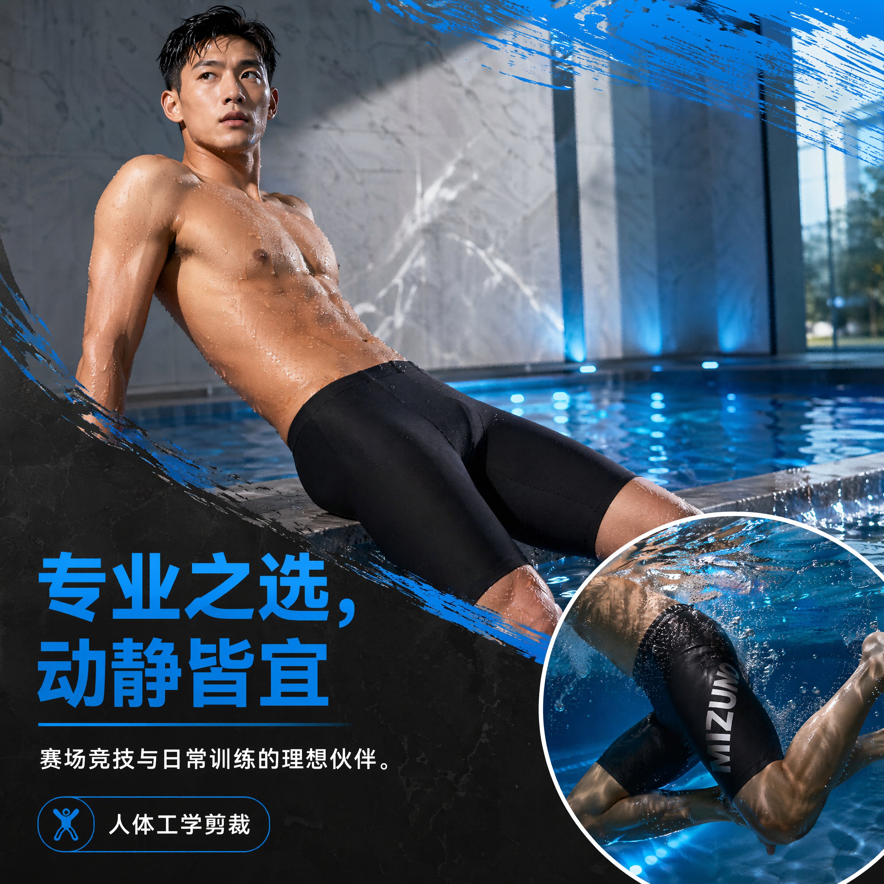 美津浓男士专业速干五分泳裤