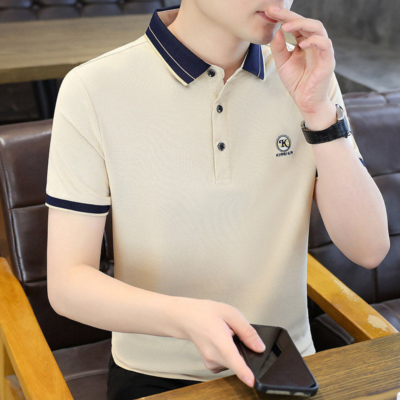 夏季新款短袖冰丝珠地Polo衫男士高端休闲翻领T恤男衬衫领上衣服