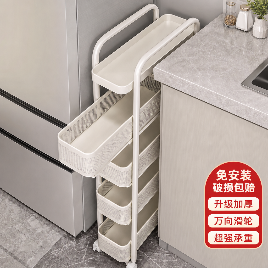冰箱侧收纳置物架厨房多功能夹缝抽拉收纳架多层窄缝小推车置物架