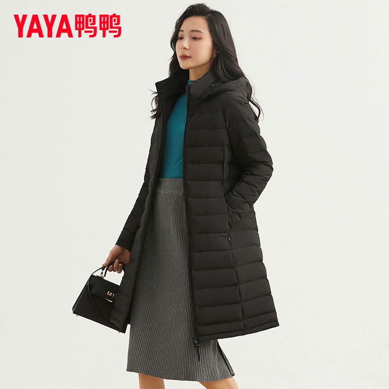 鸭鸭集团旗舰店轻薄羽绒服女中长款2026冬季新款收腰连帽时尚外套