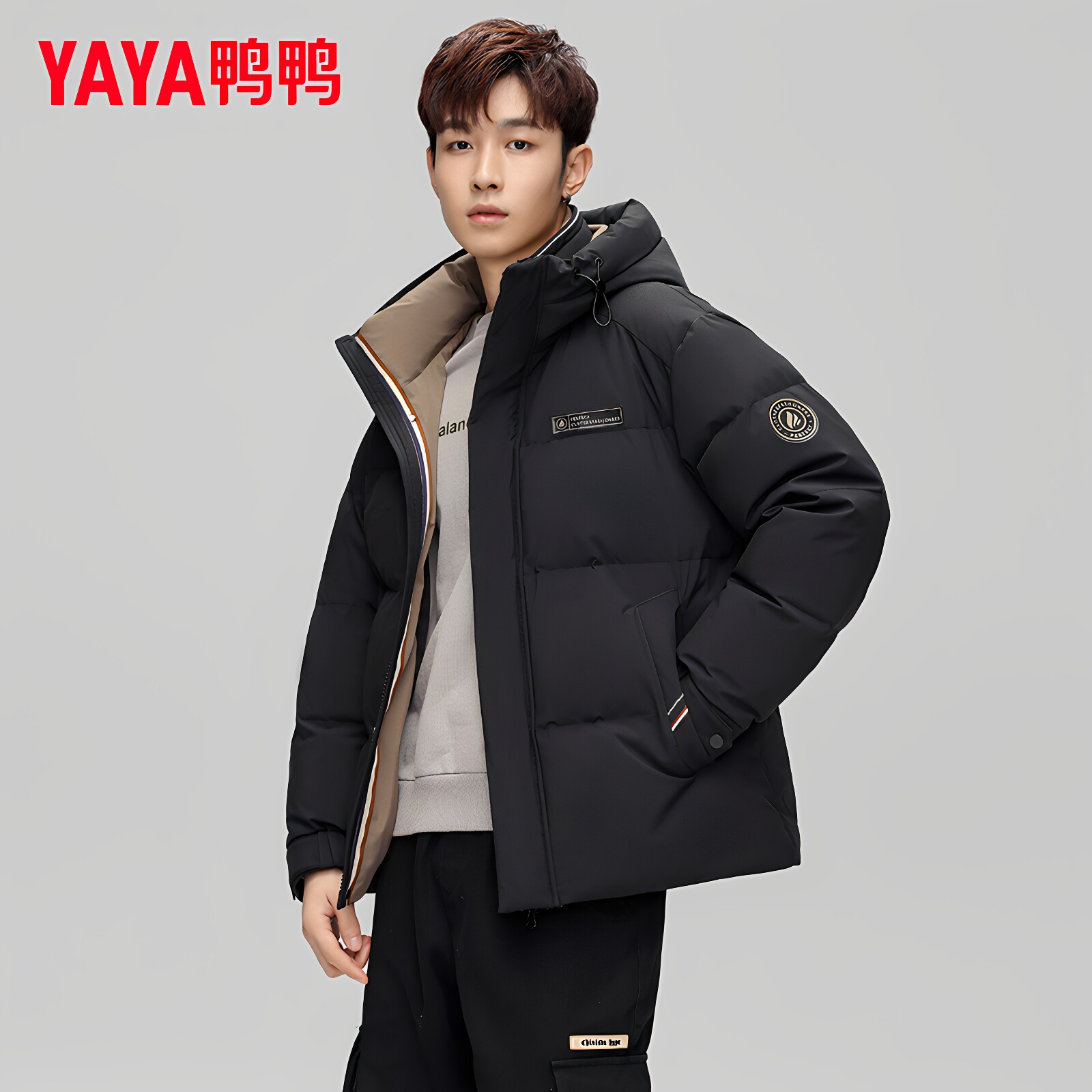 黑色羽绒服男韩版冬季加厚
