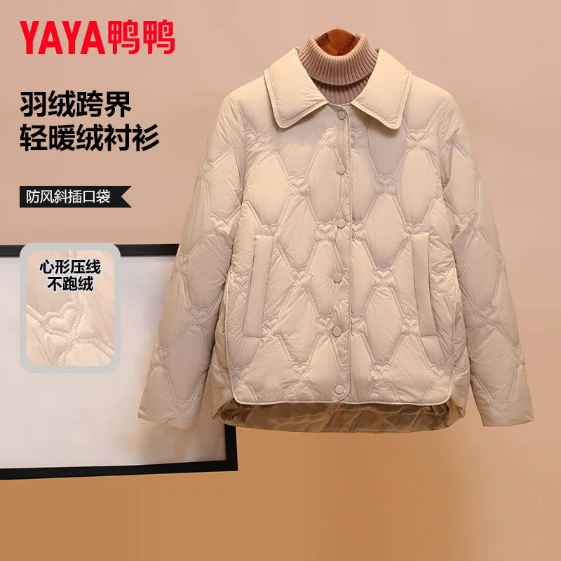 轻薄羽绒服女冬季衬衫领加厚外套