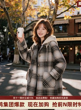 中长款羽绒服女格子大衣