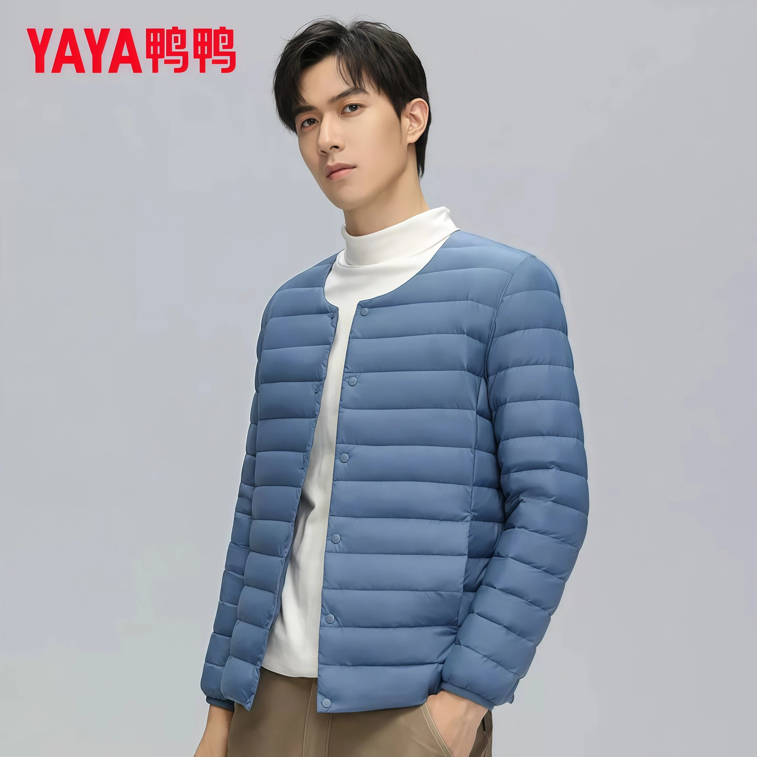 轻薄羽绒服男冬季圆领V领两穿