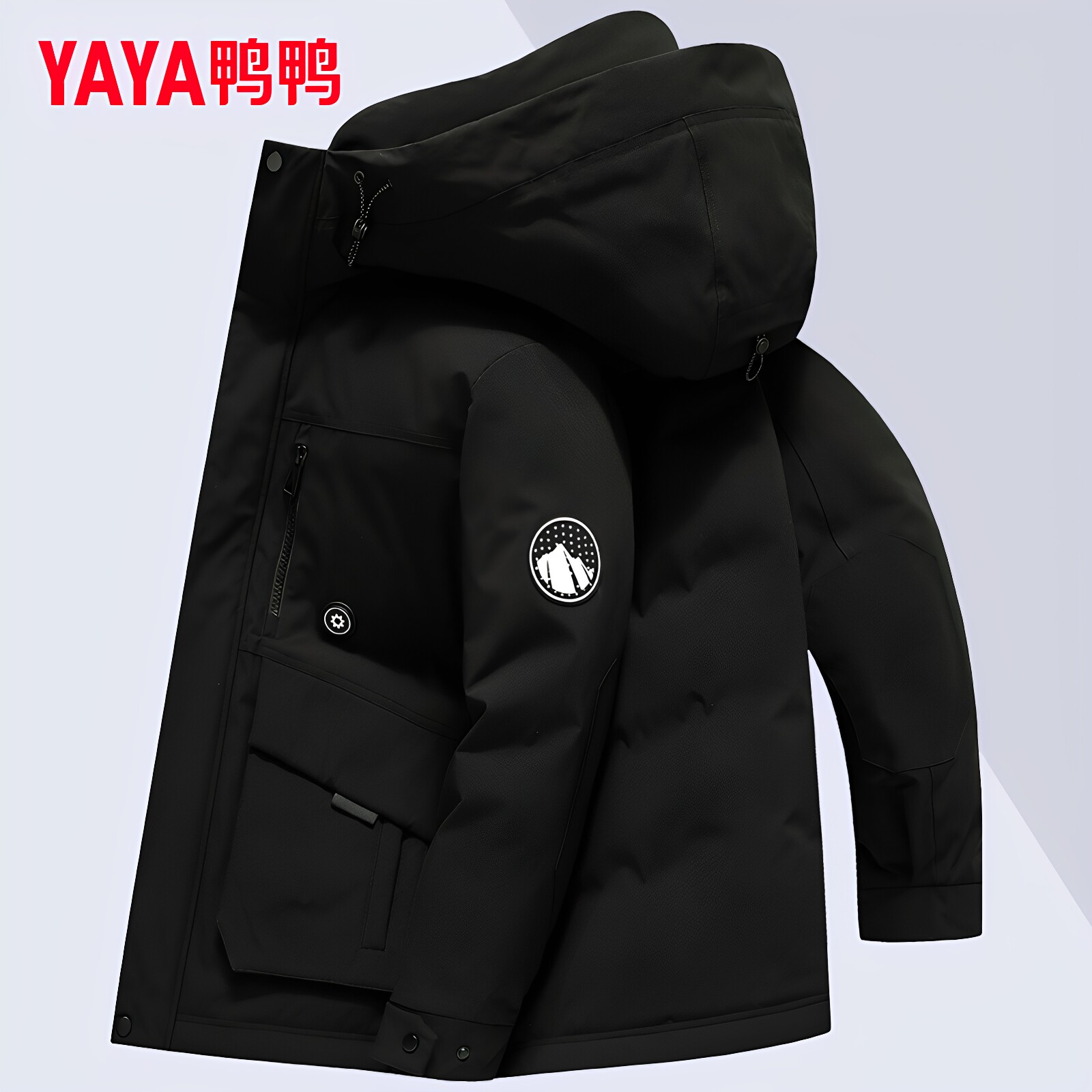 鸭鸭集团旗舰店2026新款男士短款保暖连帽羽绒服口袋鸭绒青年外套