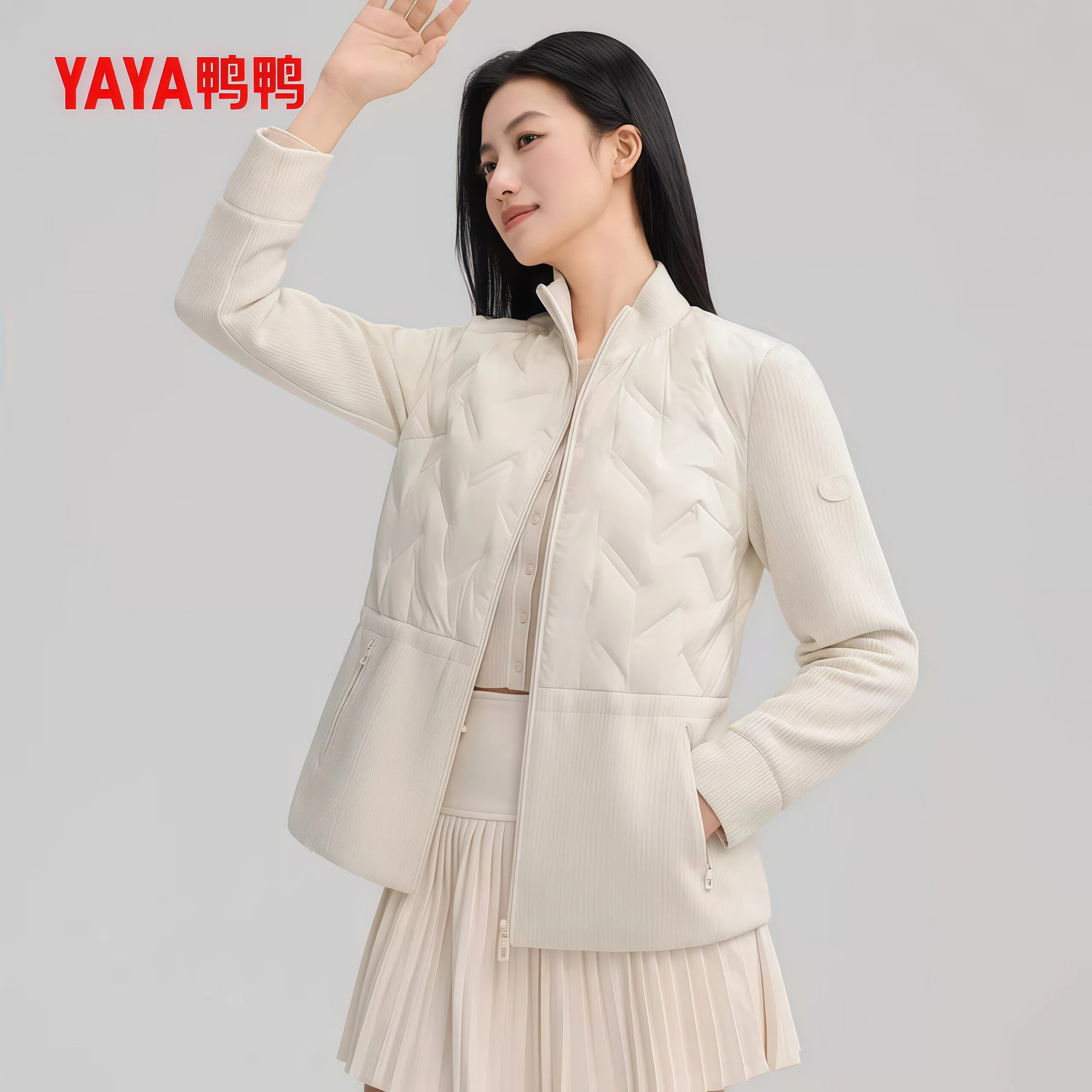 【90+系列】鸭鸭秋冬薄短款羽绒服女2026新款拼接针织保暖外套DR