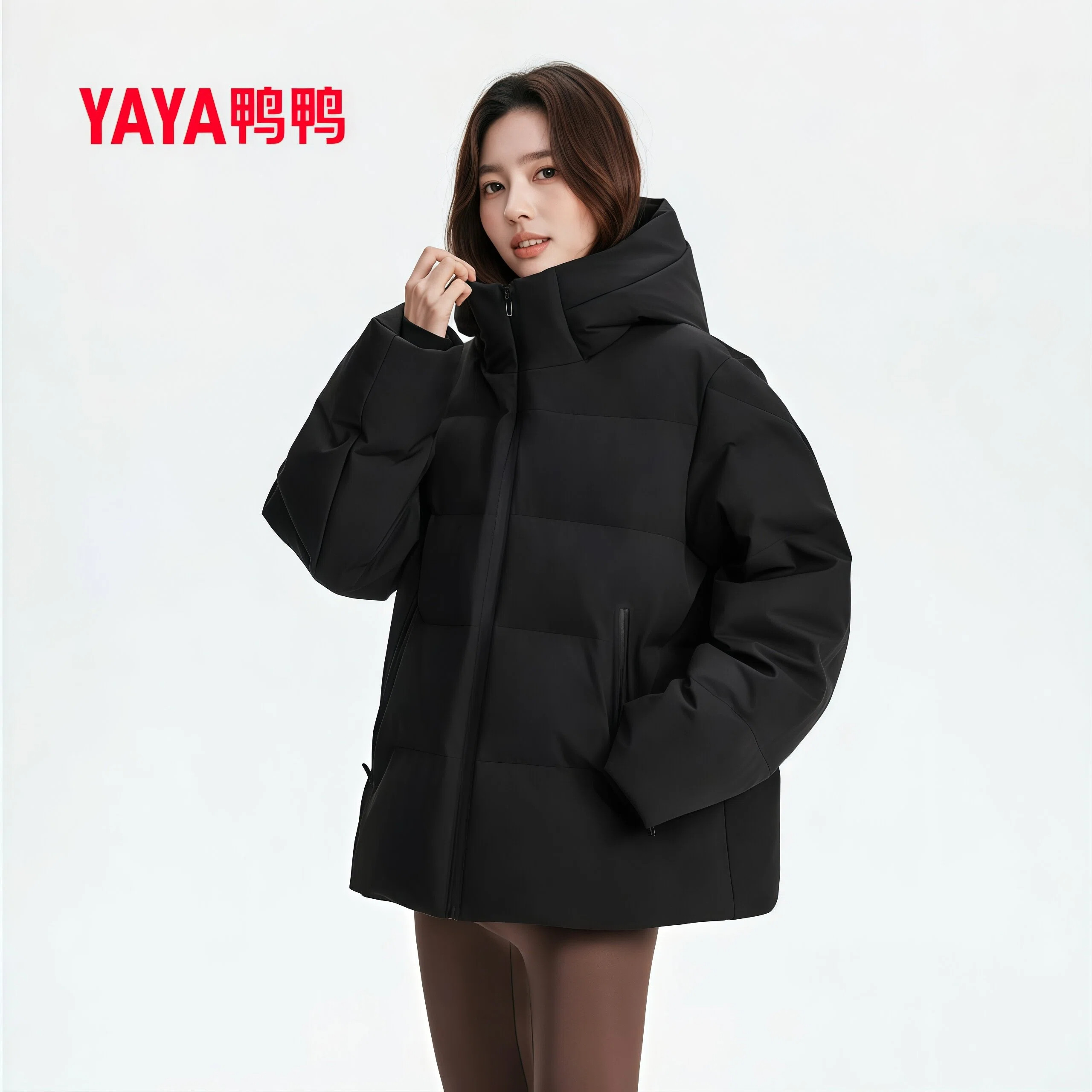 鸭鸭官方正品短款羽绒服女2026年冬季新款时尚潮流连帽保暖外套女