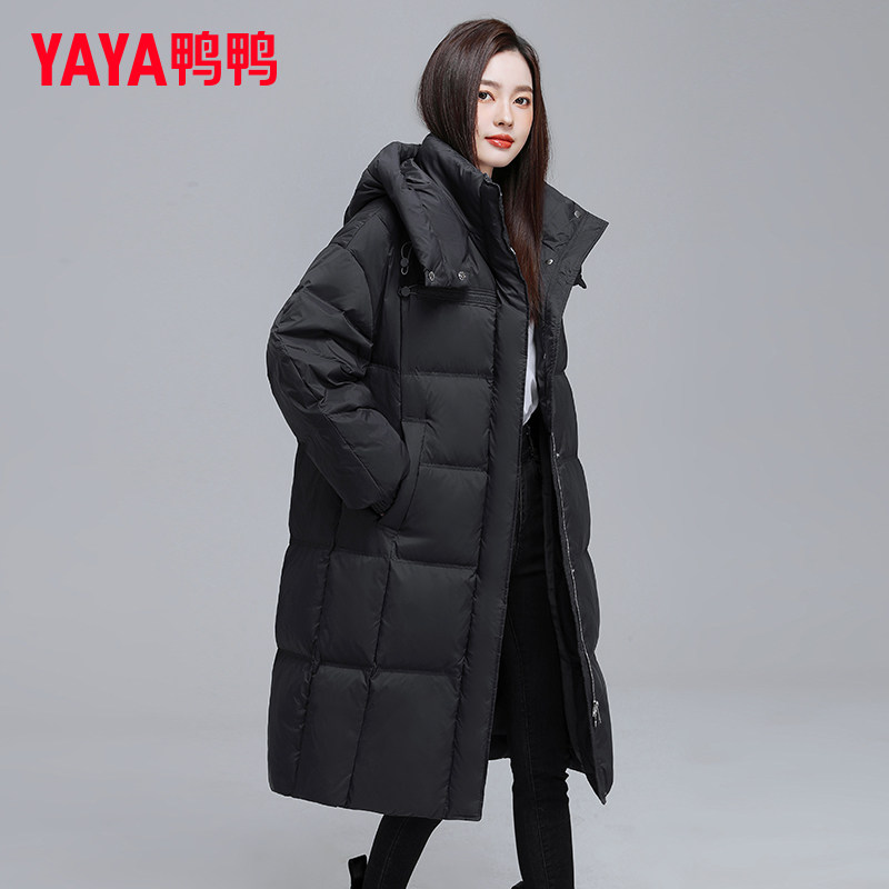 鸭鸭正品长款羽绒服女2026冬季连帽休闲小个子时尚保暖加厚外套潮