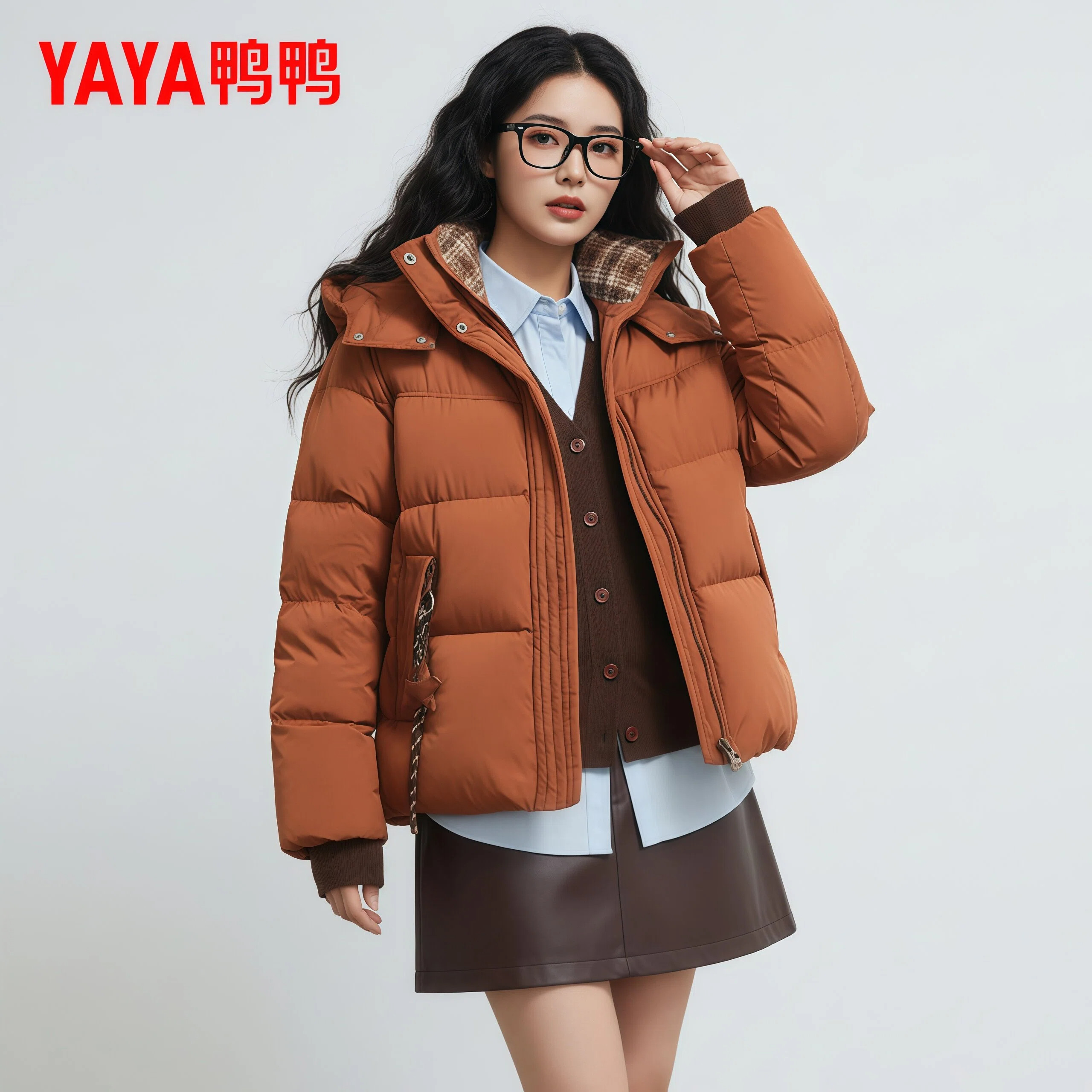 短款羽绒服女小个子橘色面包服
