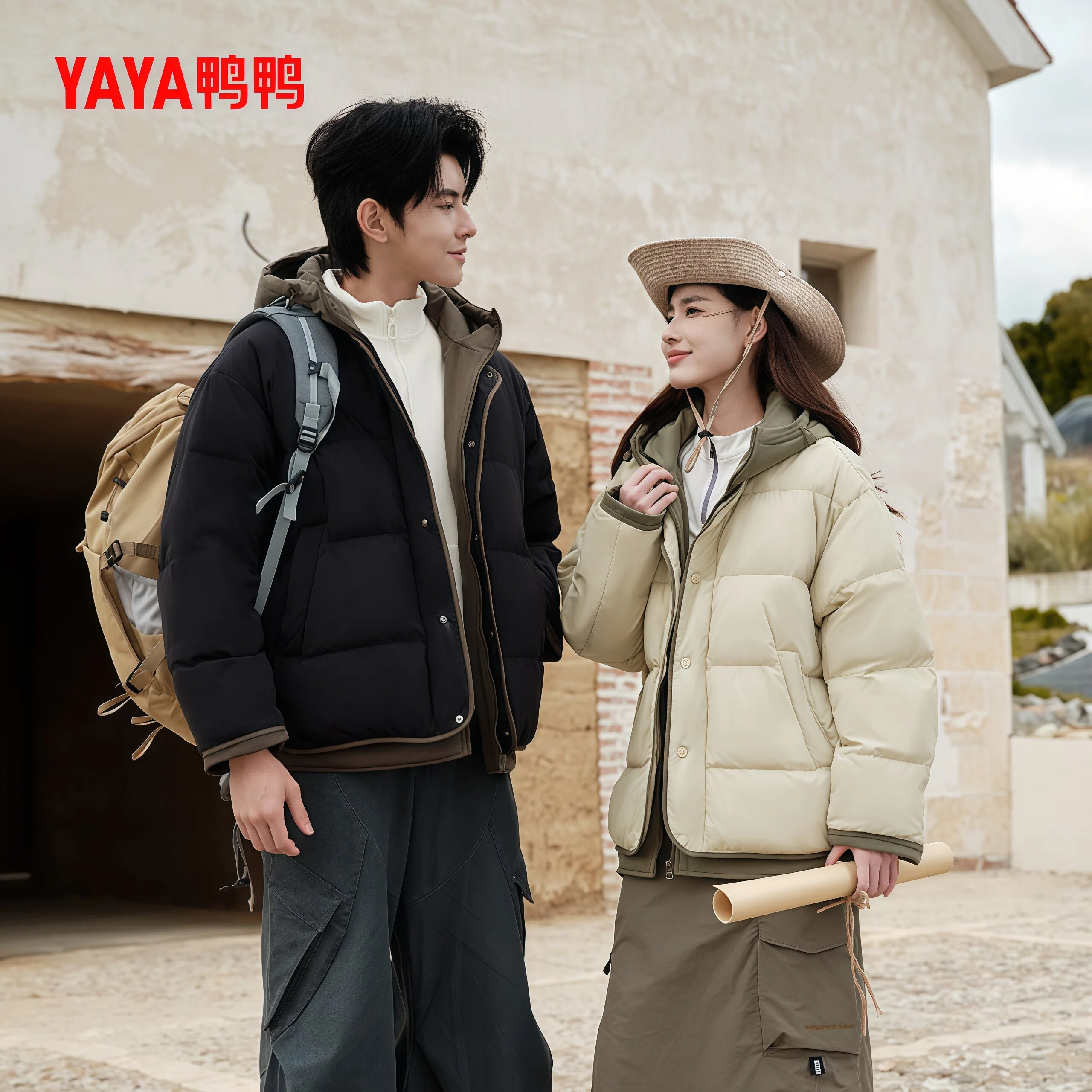 冬季假两件潮短款羽绒服女