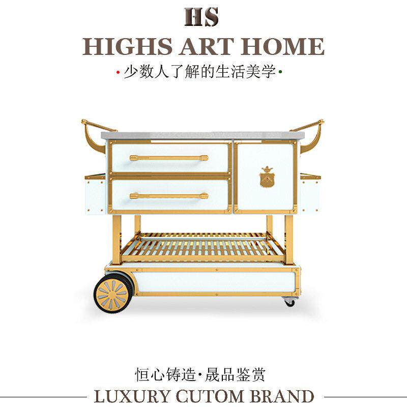 意式轻奢手推车设计师豪华别墅酒柜KTV端手推餐桌东莞家具定