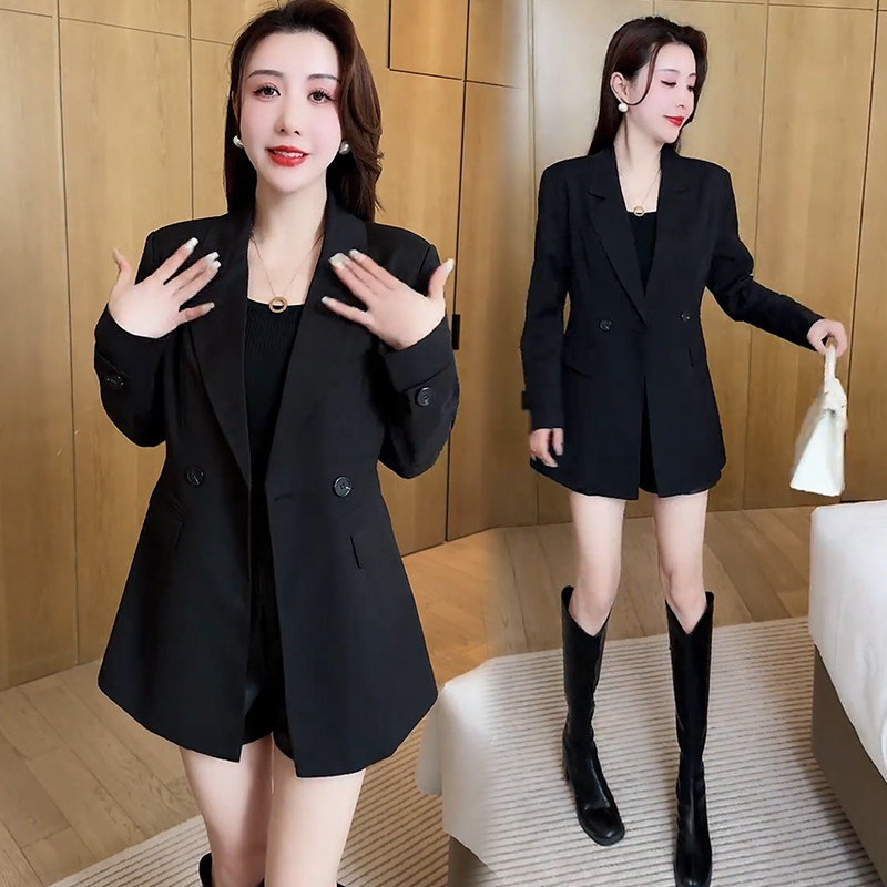 时尚气质高级感西服外套女2026春秋新款小个子中长款显瘦西装上衣