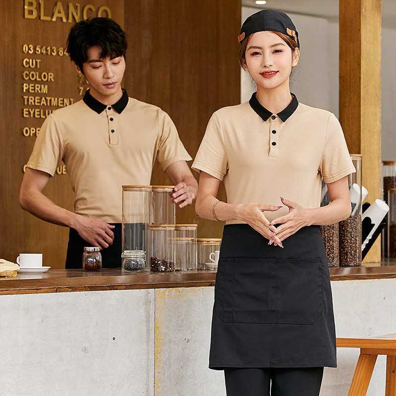 拼领款餐饮工作服短袖女奶茶咖啡火锅店服务员定制T恤夏季工装男
