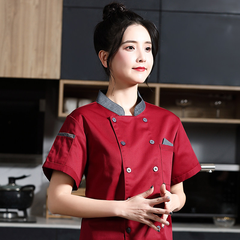 厨师服定制印logo幼儿园食堂面馆餐饮厨房专用衣服女夏季短袖