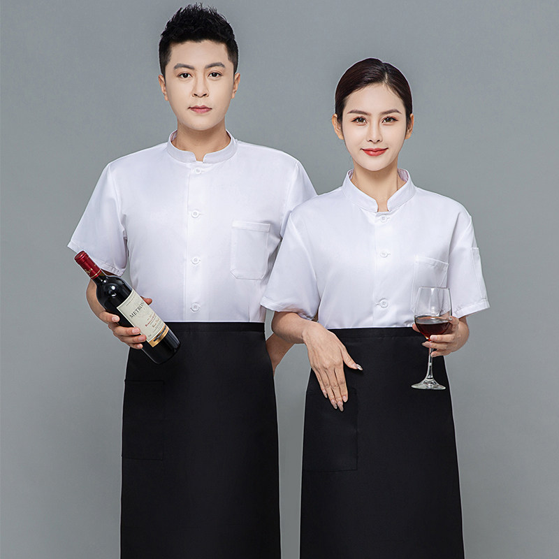 时尚西餐中餐咖啡酒店厨师服短袖男夏季透气厨师长定制印logo