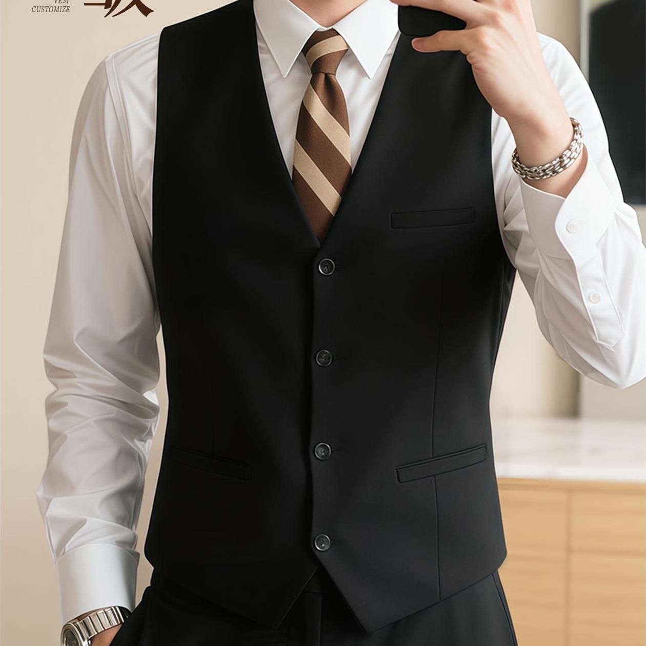 伴郎服兄弟团装结婚礼服男西装马甲衬衣裤子领结四件套装定制背心