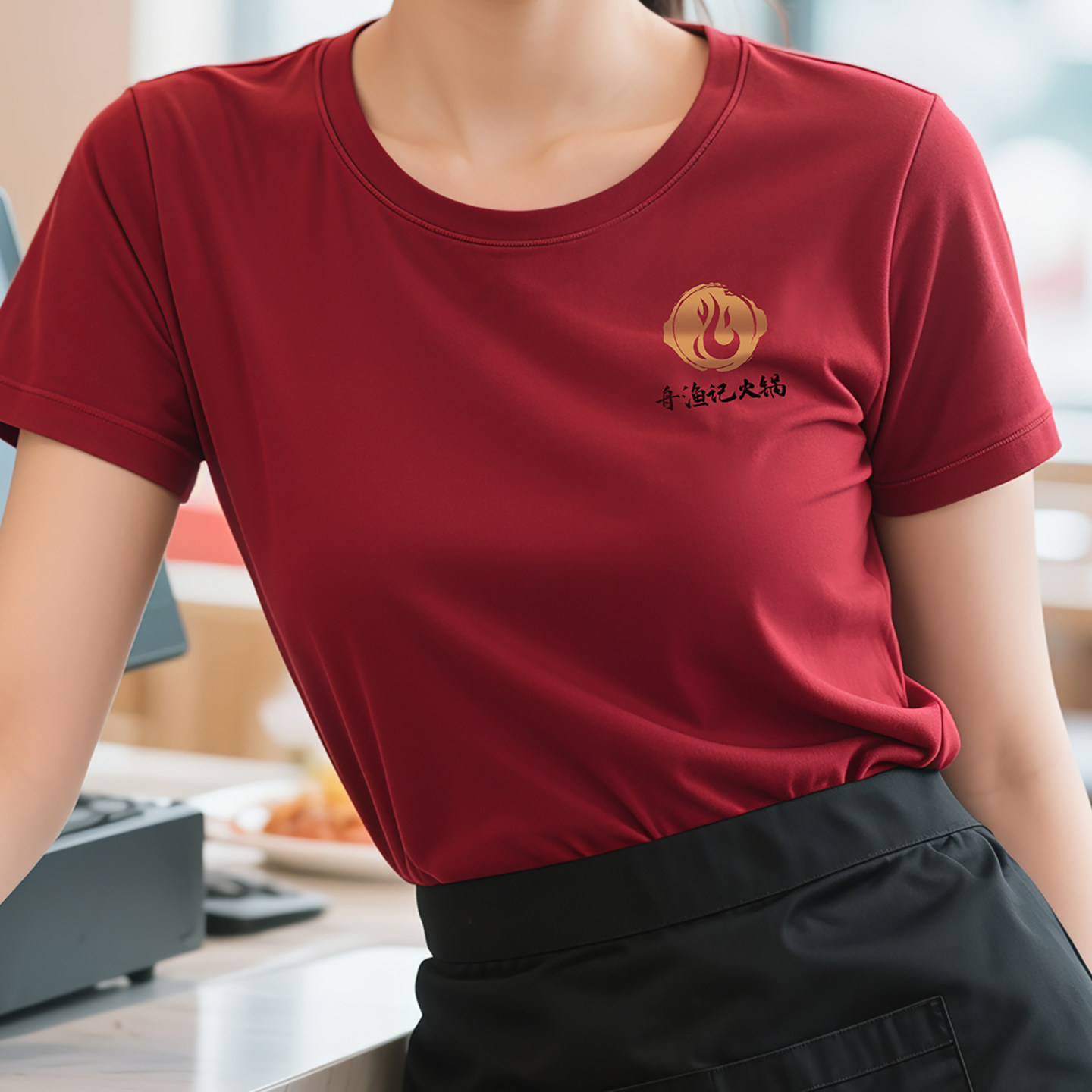纯棉餐饮制服T恤定制印logo夏季火锅烧烤店服务员圆领短袖工装