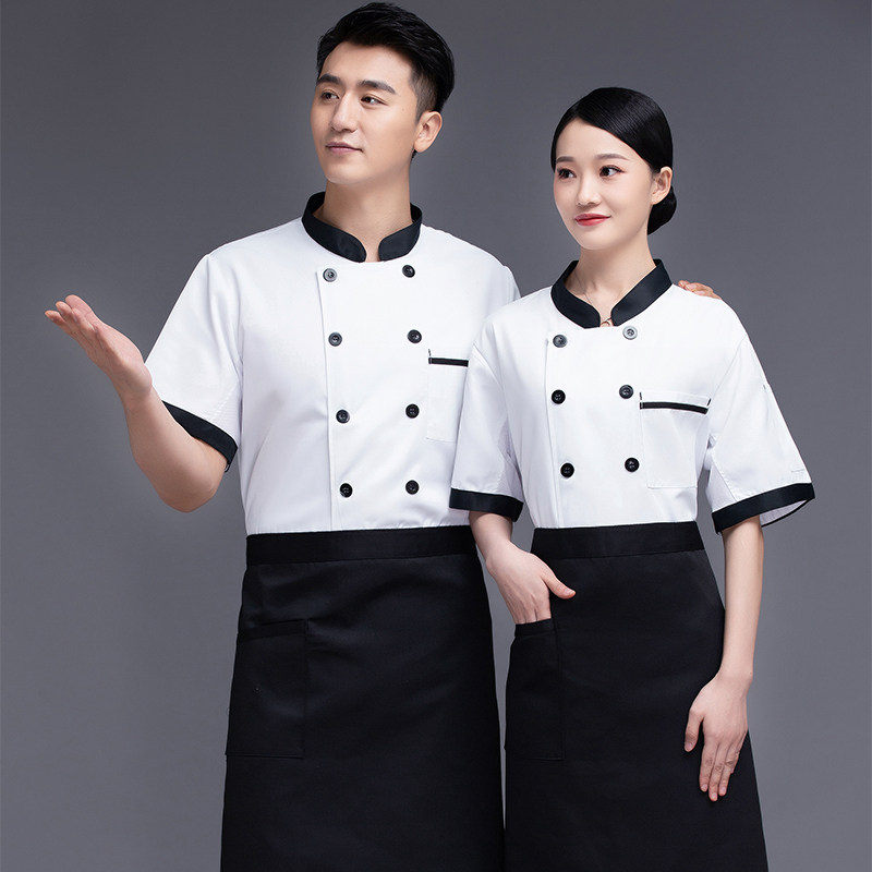 烤肉火锅餐饮烘焙饭店后厨夏款短袖男士高级厨师工作服定做logo白