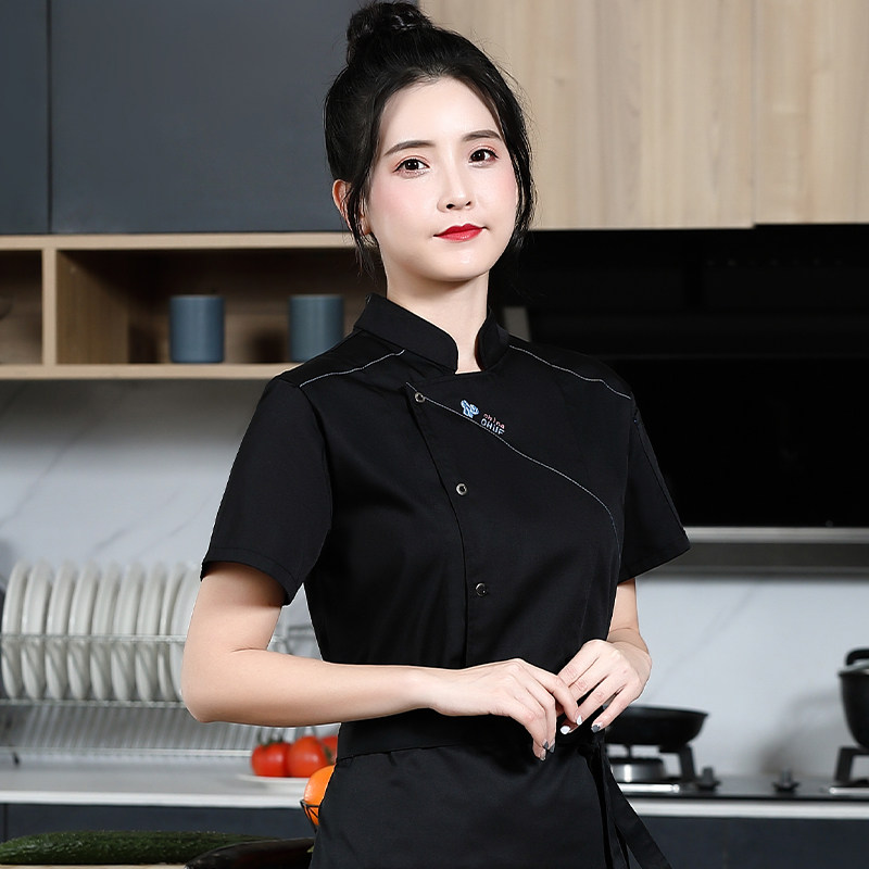 厨师工作服夏季透气薄款短袖餐饮饭店酒店后厨房衣服男女定制刺绣