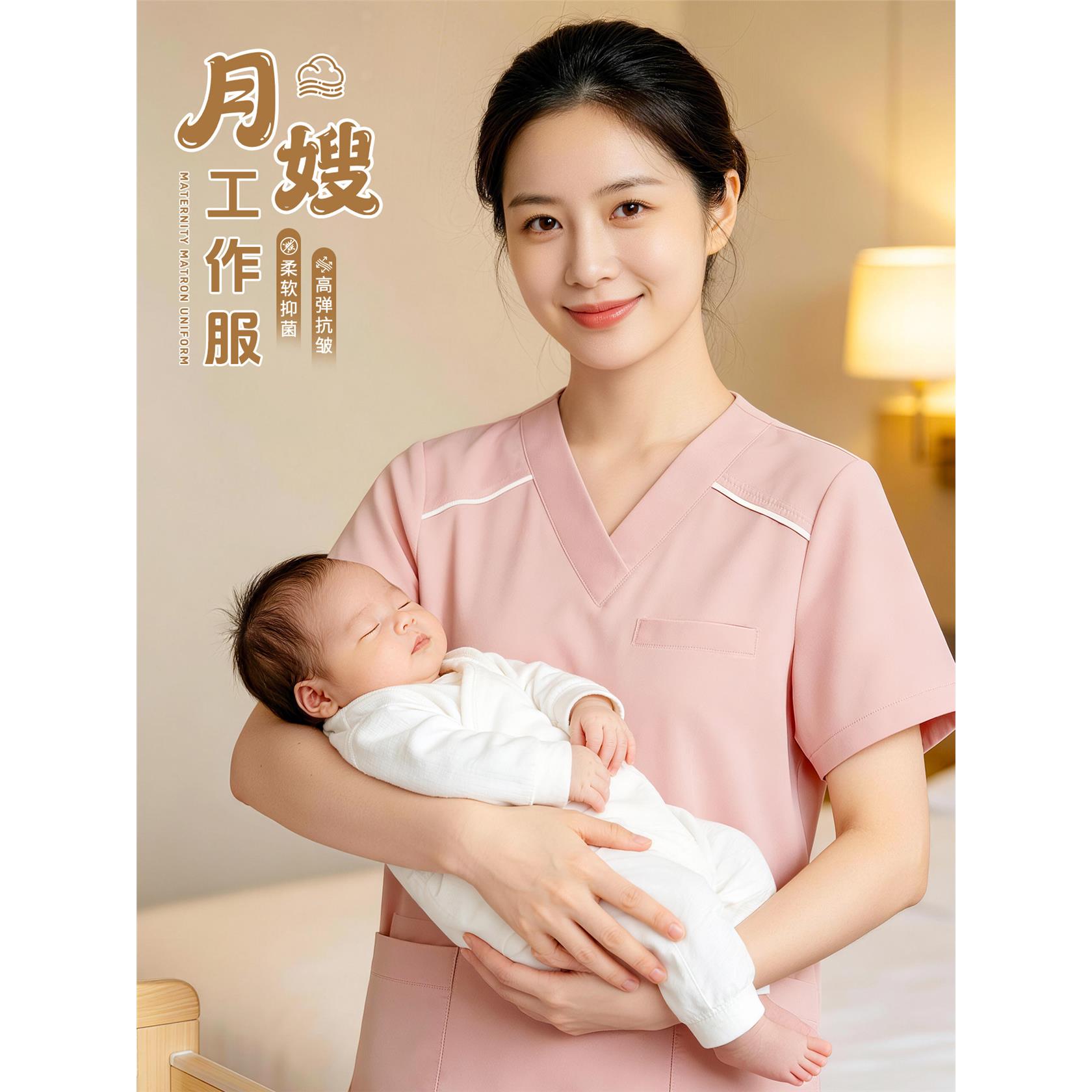高弹抗皱洗手衣套装印绣logo月子中心母婴护理月嫂速干工作服定制