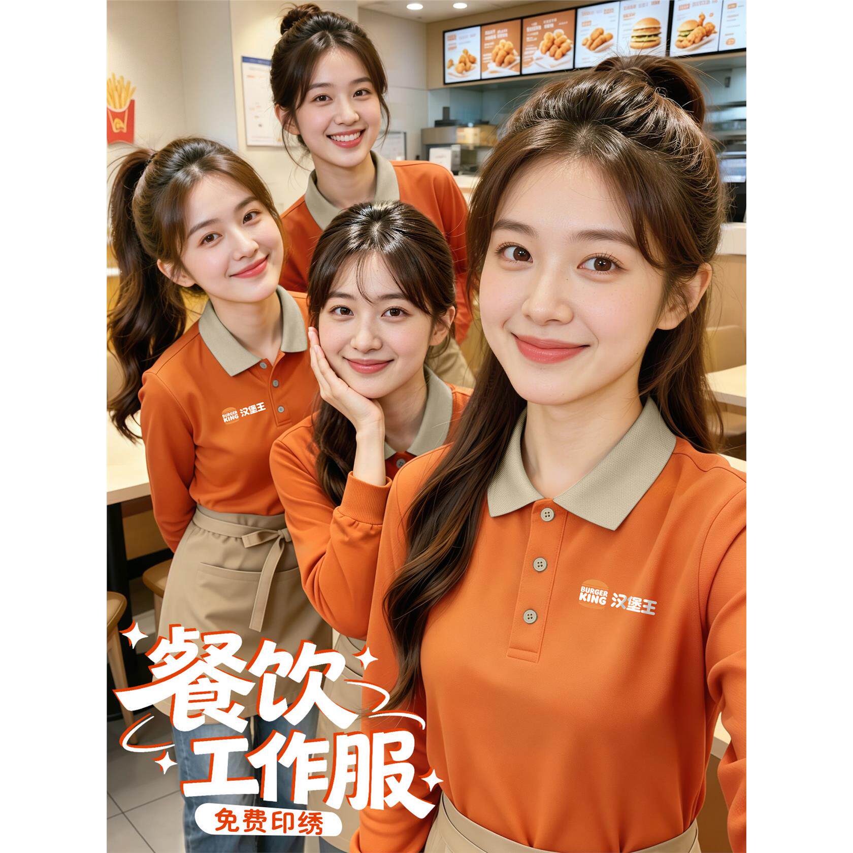 餐饮工作服POLO衫定制印logo餐厅火锅饭店服务员工装长袖薄款上衣