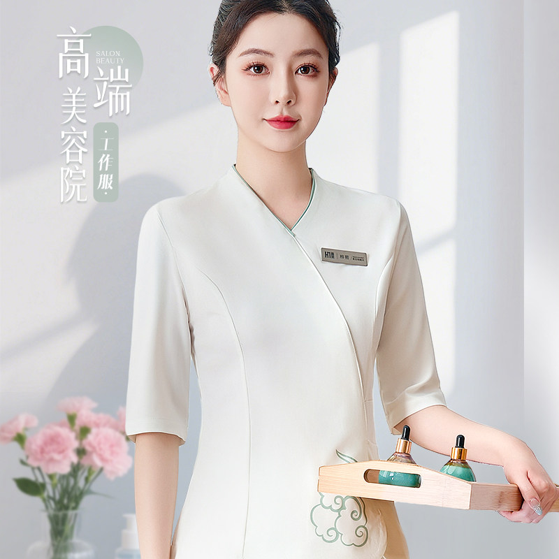 气质美容院工作服夏高端养生馆美容师足疗足浴spa技师工服套装女