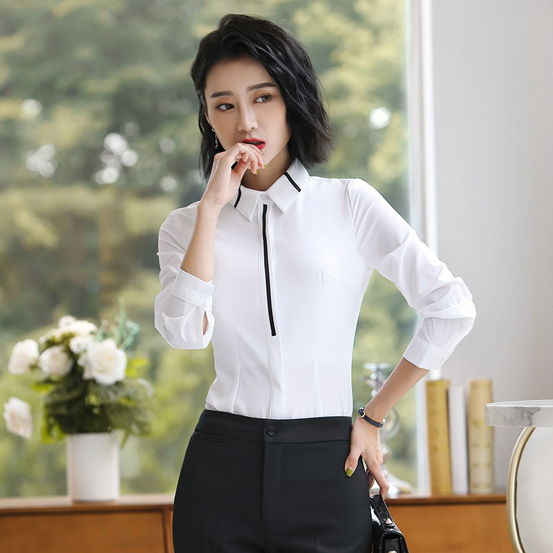 白衬衫女长袖职业正装上衣时尚修身衬衣气质OL商务上班面试工作服