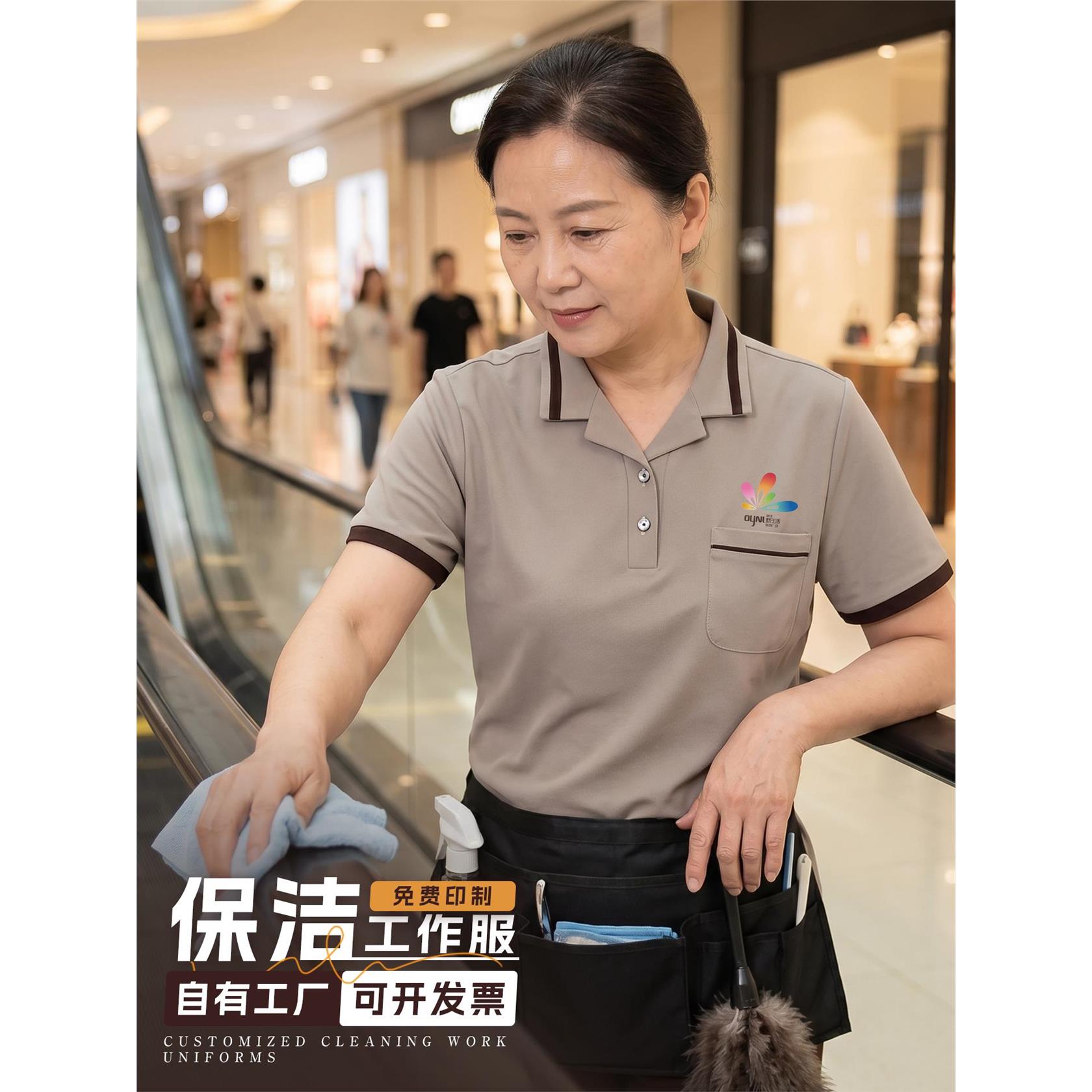 客房PA保洁工作服t恤短袖商场物业家政宾馆阿姨工装外套制服春夏