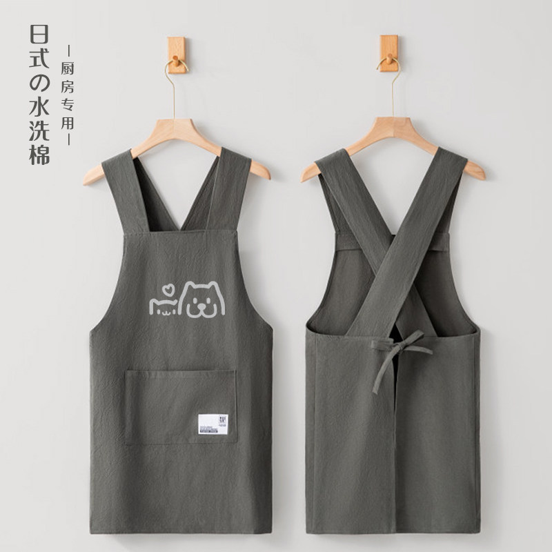 纯棉日式围裙定制logo印字厨房家用奶茶店服务员工作服餐饮专用女