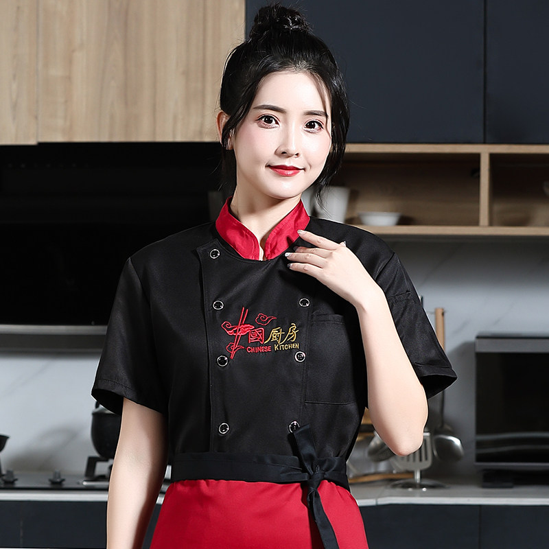 餐饮专用厨师服短袖定制女食堂饭馆酒店饭厅后厨房工服印logo